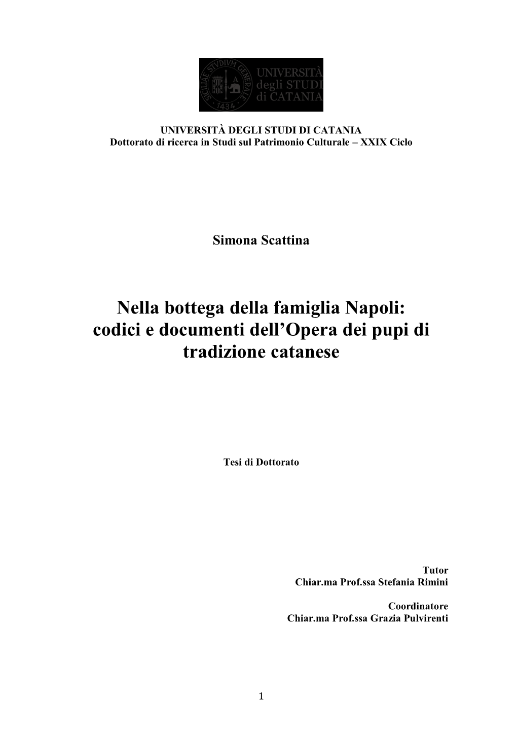 Codici E Documenti Dell'opera Dei Pupi Di Tradizione Catanese