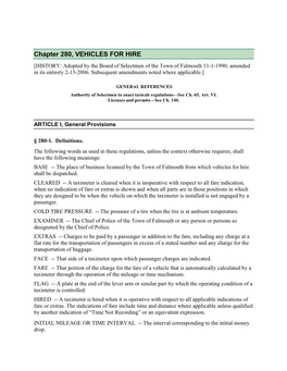 Vehicles for Hire Bylaws