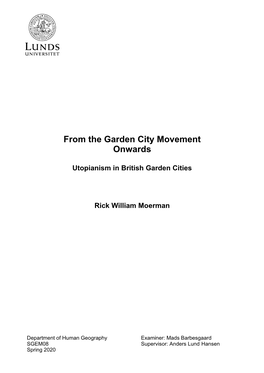 From the Garden City Movement Onwards