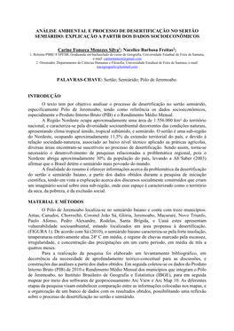 Análise Ambiental E Processo De Desertificação No Sertão Semiárido: Explicação a Partir Dos Dados Socioeconômicos