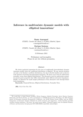 Inference in Multivariate Dynamic Models with Elliptical Innovations∗