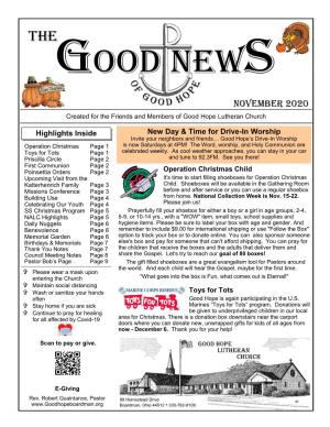 NOVEMBER 2020 Created for the Friends and Members of Good Hope Lutheran Church