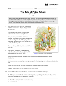 Commonlit | the Tale of Peter Rabbit
