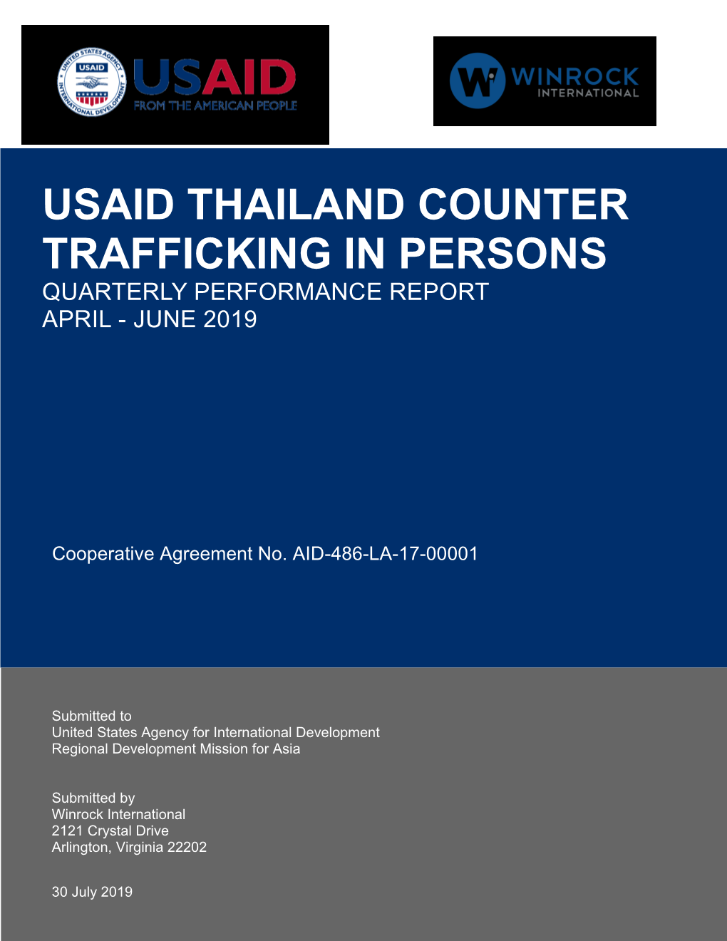 Usaid Thailand Counter Trafficking in Persons Quarterly Performance Report April - June 2019