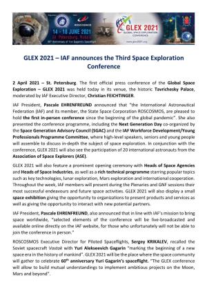 GLEX 2021 – IAF Announces the Third Space Exploration Conference