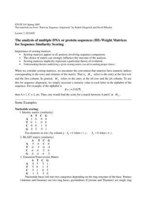 (III)-Weight Matrices for Sequence Similarity Scoring