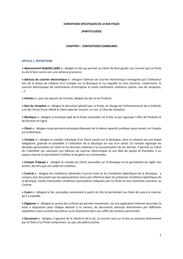 Conditions Specifiques De La Boutique (Particuliers) Chapitre I