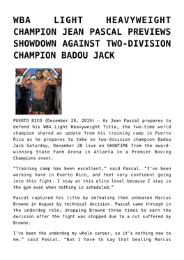 Wba Light Heavyweight Champion Jean Pascal Previews Showdown Against Two-Division Champion Badou Jack