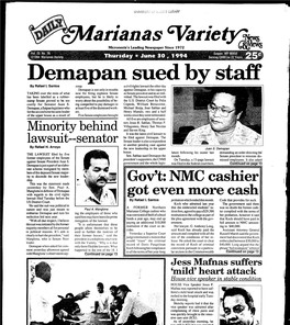 Arianas %Riet.R;:~ Micronesia's Leading Newspaper Since 1972 B&1 E\\'S Demapan Sued by St by Rafael I