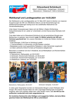 Ortsverband Schönbuch Wahlkampf Und Landtagswahlen Am 14.03.2021