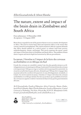 The Nature, Extent and Impact of the Brain Drain in Zimbabwe and South Africa