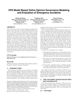 CPS Model Based Online Opinion Governance Modeling and Evaluation of Emergency Accidents