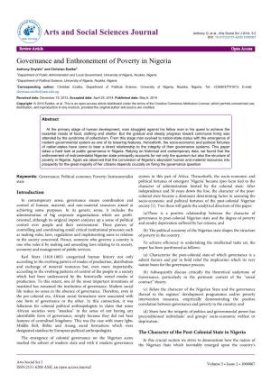 Governance and Enthronement of Poverty in Nigeria