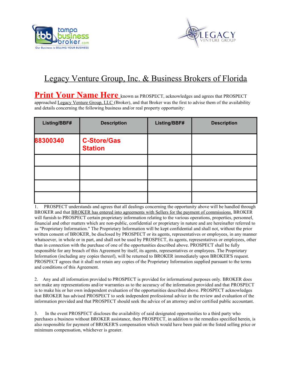 Legacy Venture Group, Inc. & Business Brokers of Florida