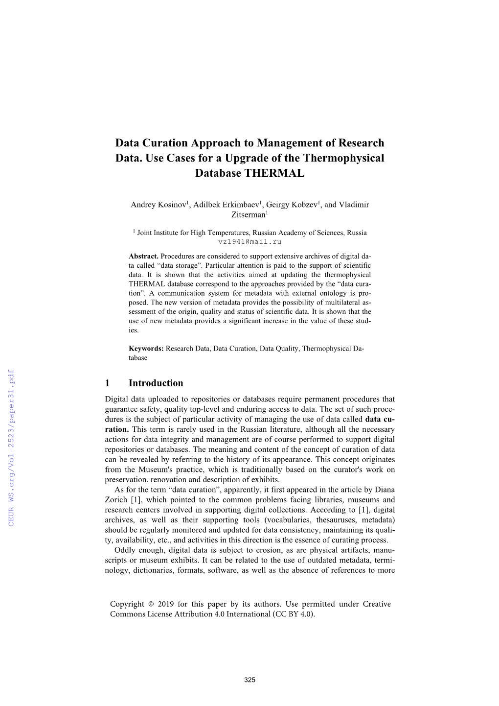 Data Curation Approach to Management of Research Data