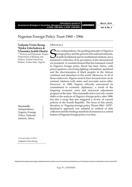 Nigerian Foreign Policy Trust 1960 – 1966