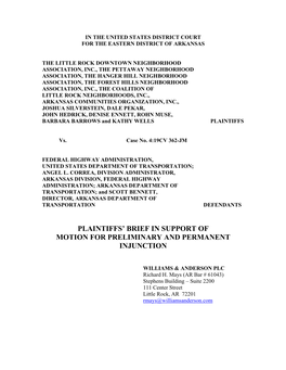 Plaintiffs' Brief in Support of Motion for Preliminary And