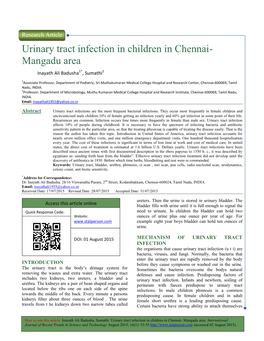 Urinary Tract Infection in Childr Mangadu Area Y Tract