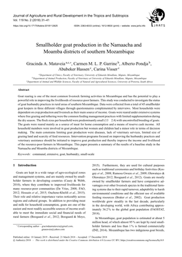 Smallholder Goat Production in the Namaacha and Moamba Districts of Southern Mozambique