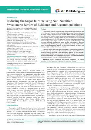 Reducing the Sugar Burden Using Non-Nutritive Sweeteners