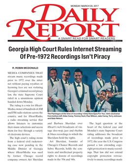 Georgia High Court Rules Internet Streaming of Pre-1972 Recordings Isn’T Piracy R