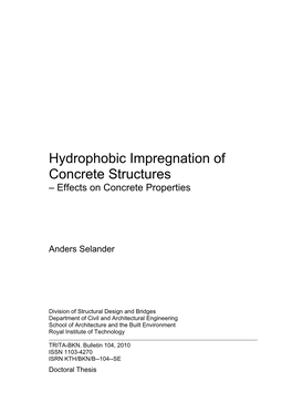 Hydrophobic Impregnation of Concrete Structures – Anders Selander