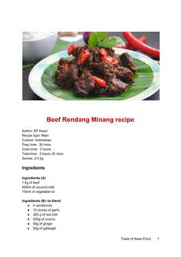 Beef Rendang Minang Recipe