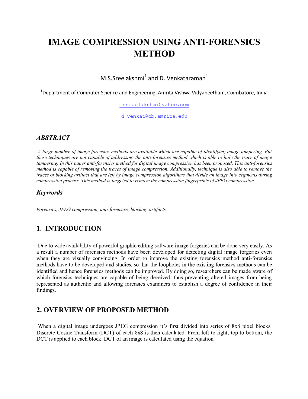 Image Compression Using Anti-Forensics Method