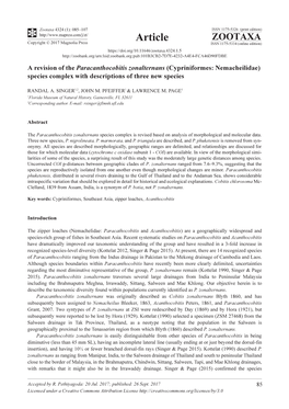 A Revision of the Paracanthocobitis Zonalternans (Cypriniformes: Nemacheilidae) Species Complex with Descriptions of Three New Species