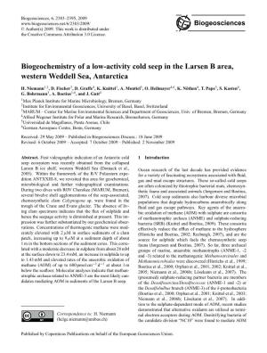 Biogeochemistry of a Low-Activity Cold Seep in the Larsen B Area, Western Weddell Sea, Antarctica