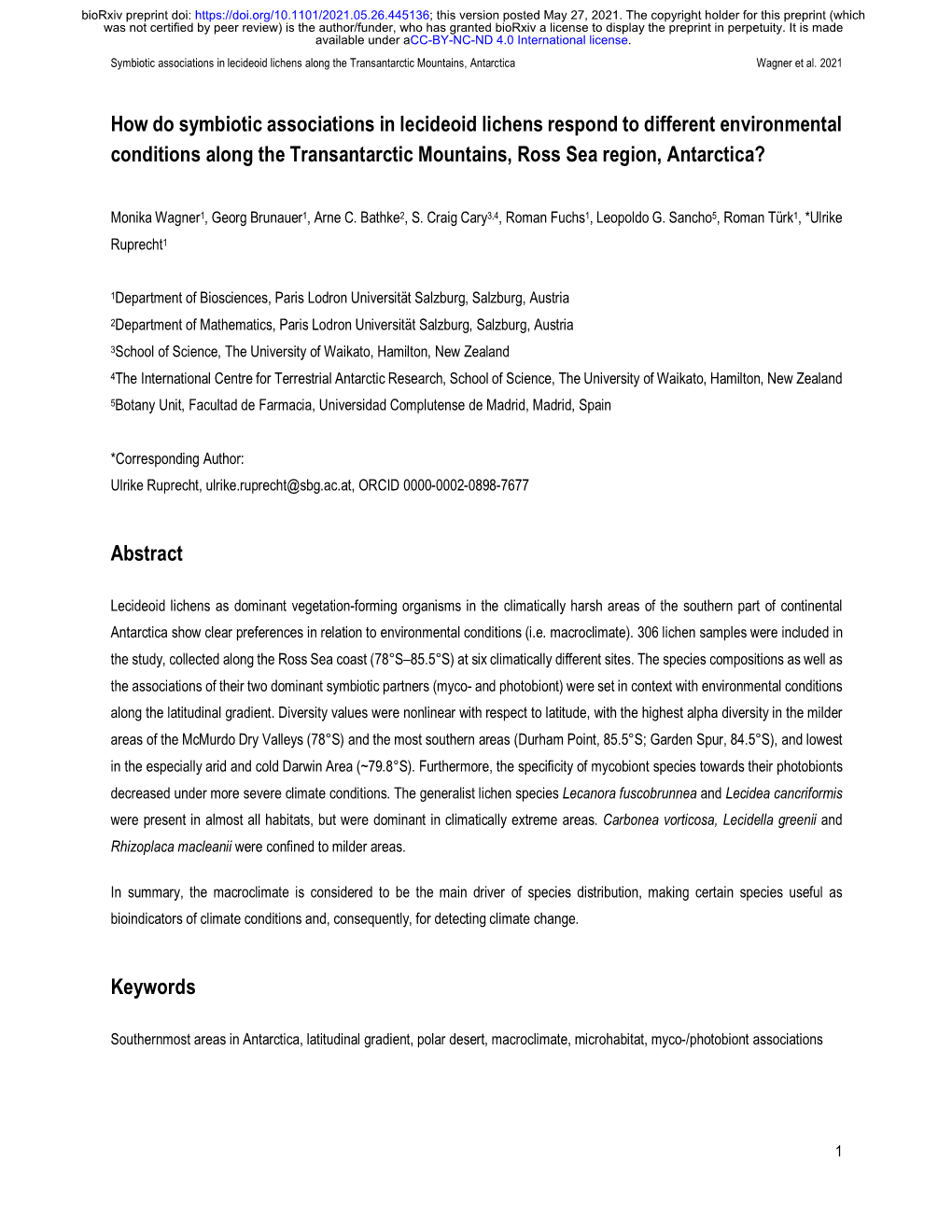 How Do Symbiotic Associations in Lecideoid Lichens Respond to Different Environmental Conditions Along the Transantarctic Mountains, Ross Sea Region, Antarctica?