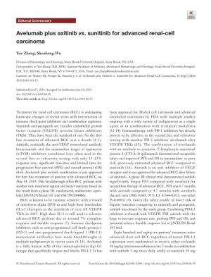Avelumab Plus Axitinib Vs. Sunitinib for Advanced Renal-Cell Carcinoma