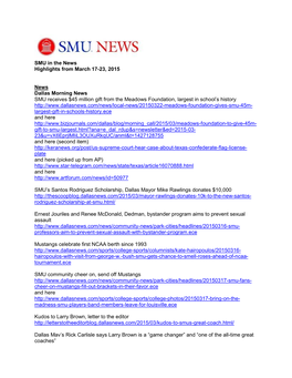 SMU in the News Highlights from March 17-23, 2015 News Dallas