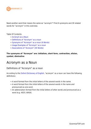 Acronym”? Find 6 Synonyms and 30 Related Words for “Acronym” in This Overview
