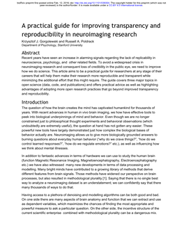 A Practical Guide for Improving Transparency and Reproducibility in Neuroimaging Research Krzysztof J