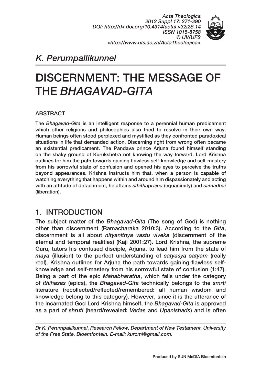 Discernment: the Message of the Bhagavad-Gita