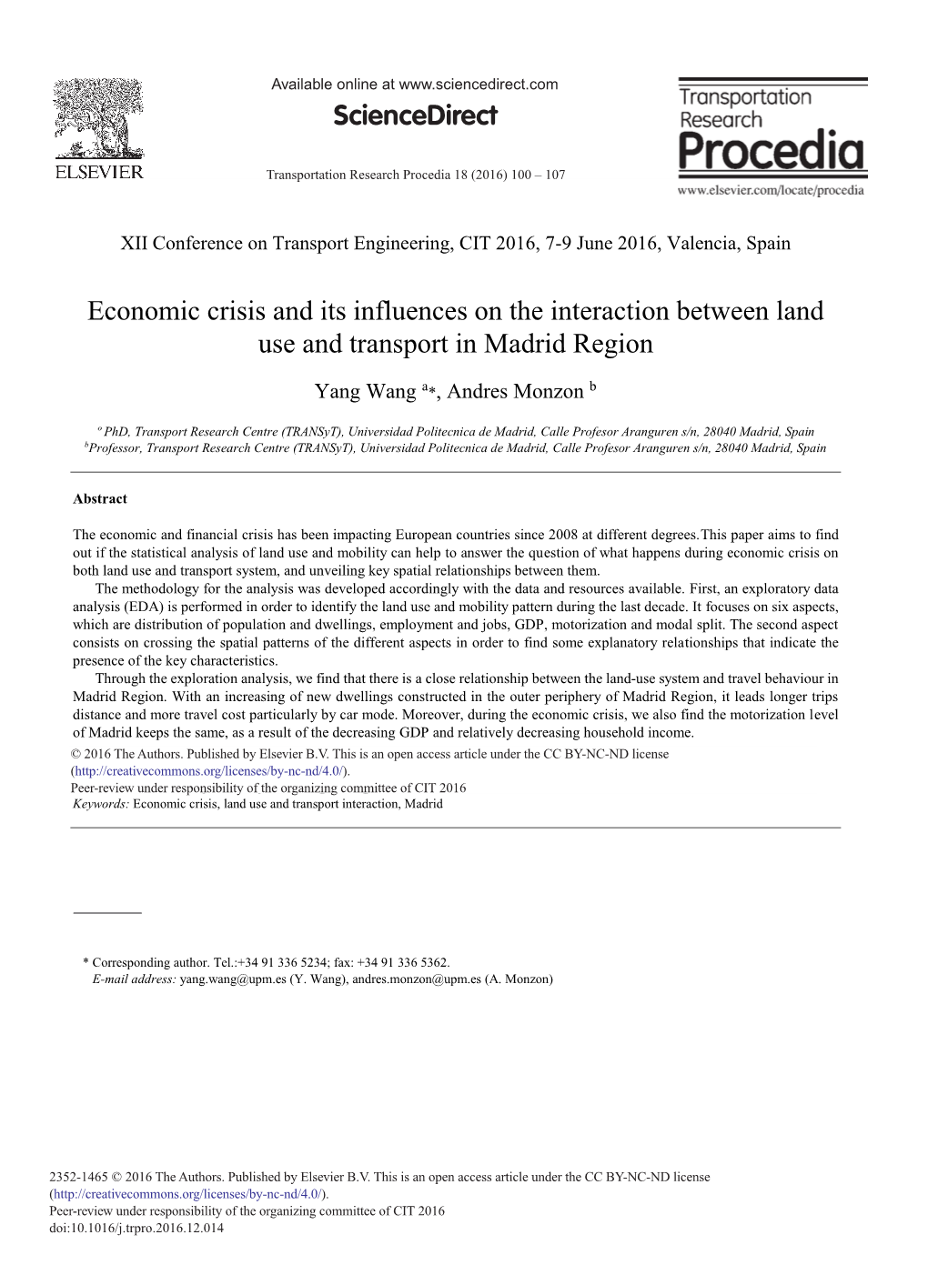 Economic Crisis and Its Influences on the Interaction Between Land Use and Transport in Madrid Region