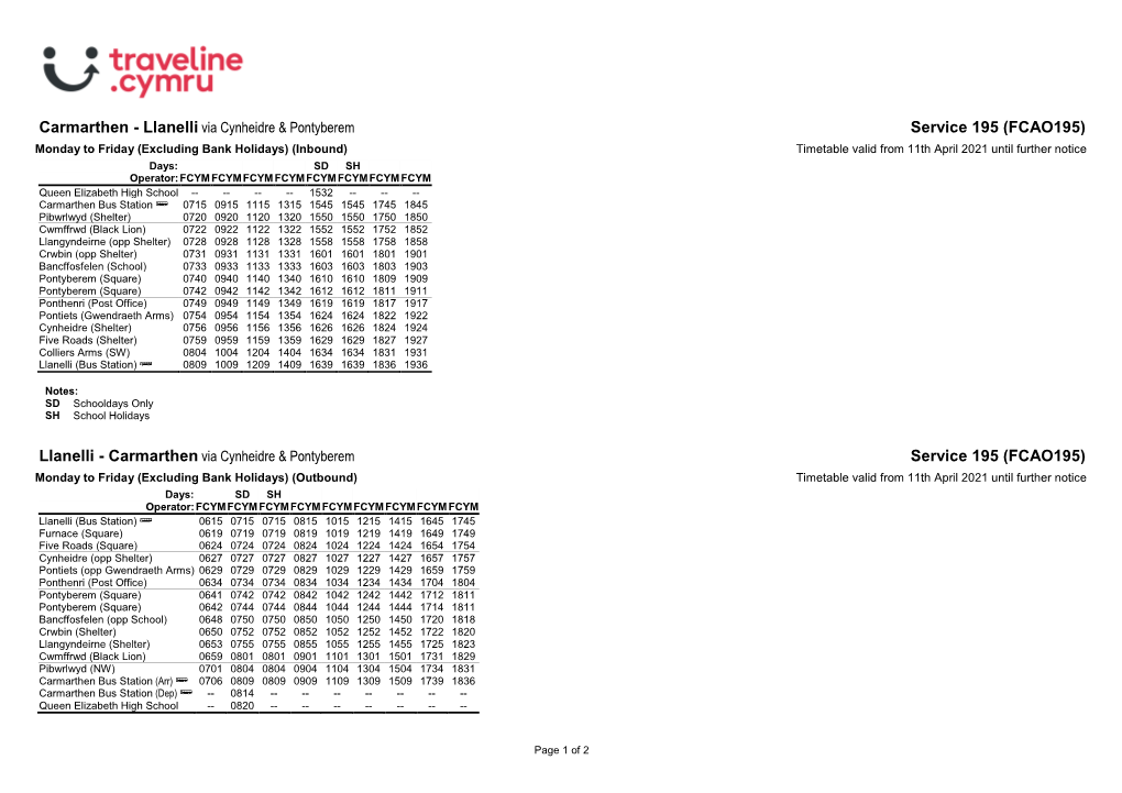 Timetable 195FCA1