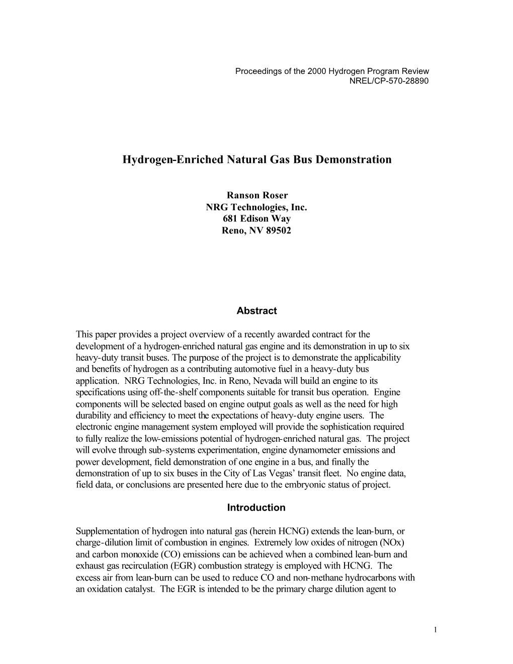 Hydrogen-Enriched Natural Gas Bus Demonstration