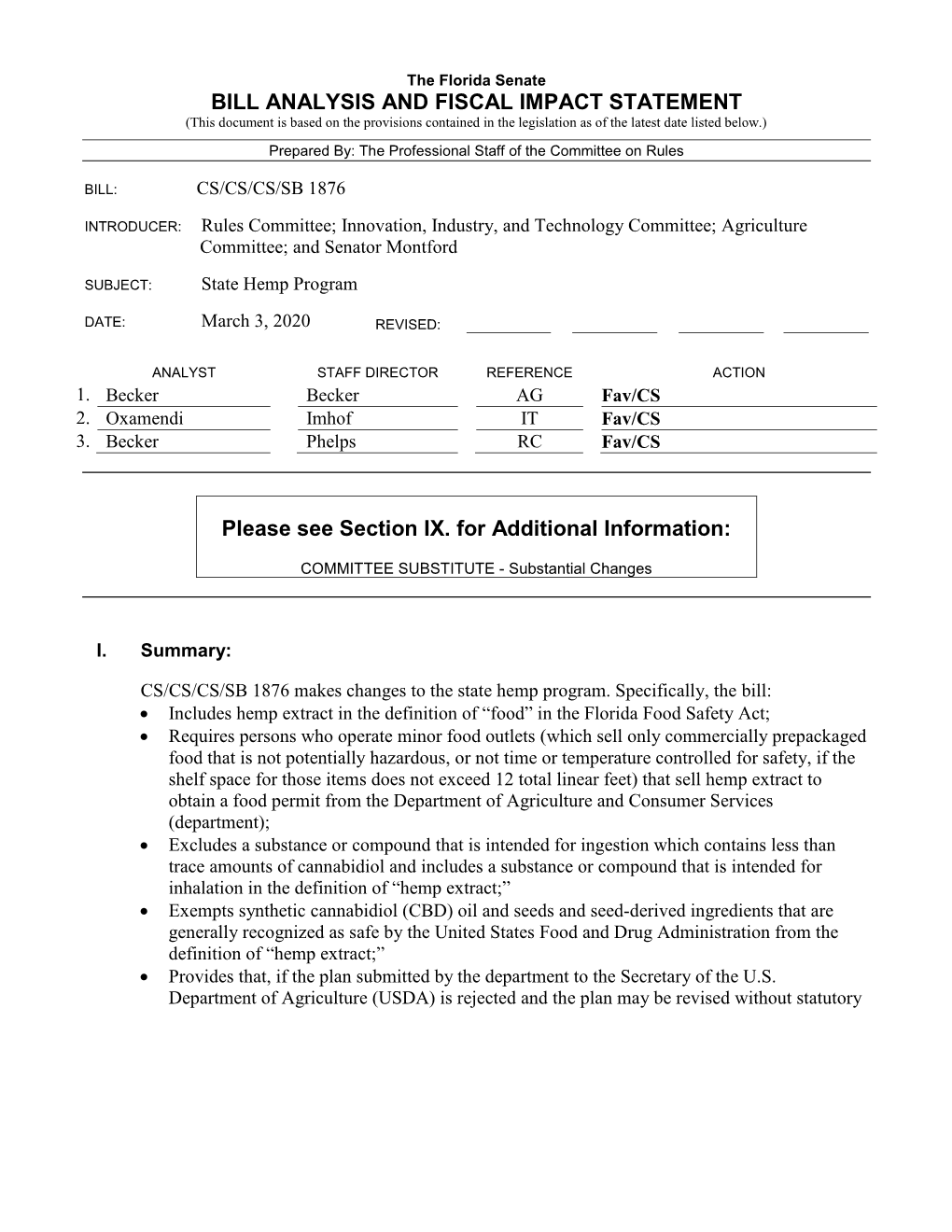 Bill Analysis and Fiscal Impact Statement