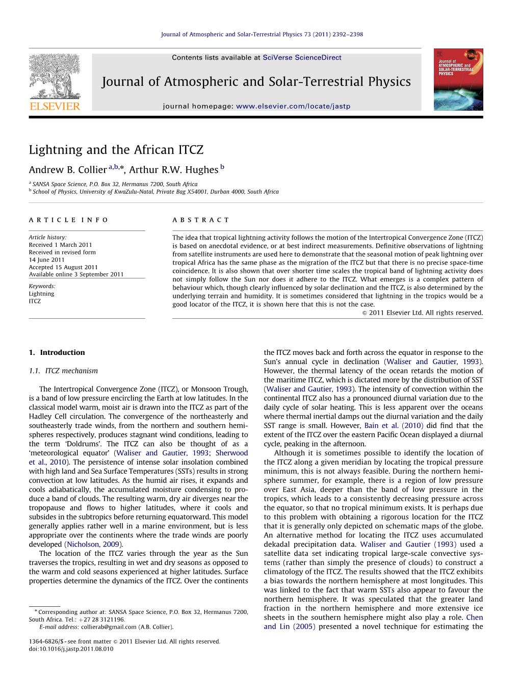 Lightning and the African ITCZ