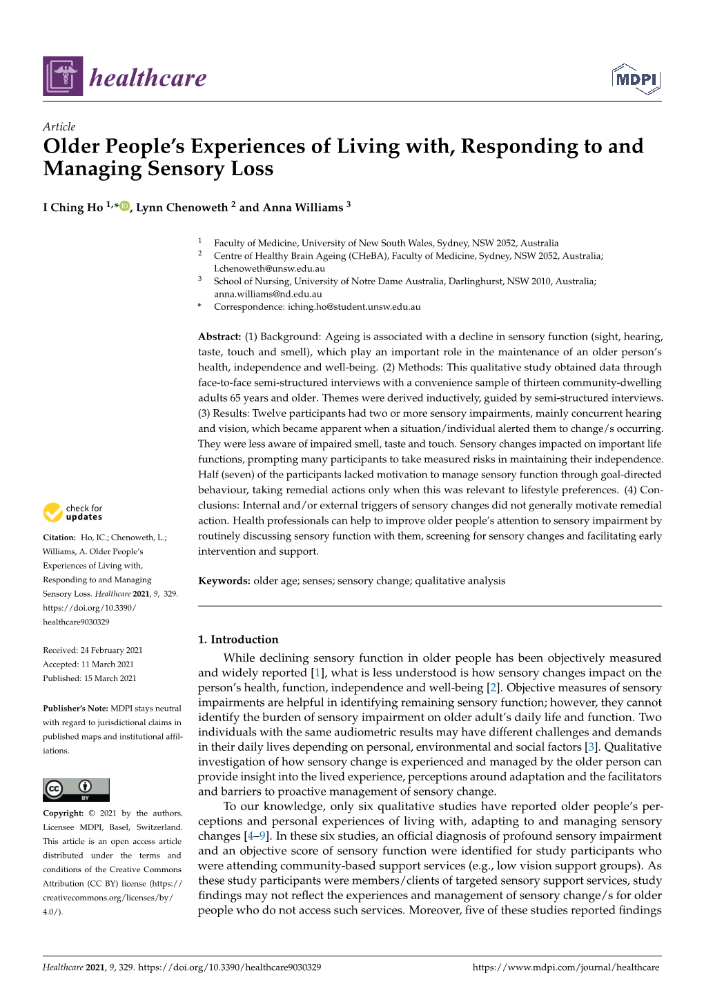 Older People's Experiences of Living With, Responding to and Managing