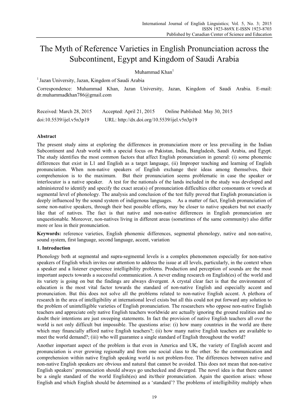 The Myth of Reference Varieties in English Pronunciation Across the Subcontinent, Egypt and Kingdom of Saudi Arabia