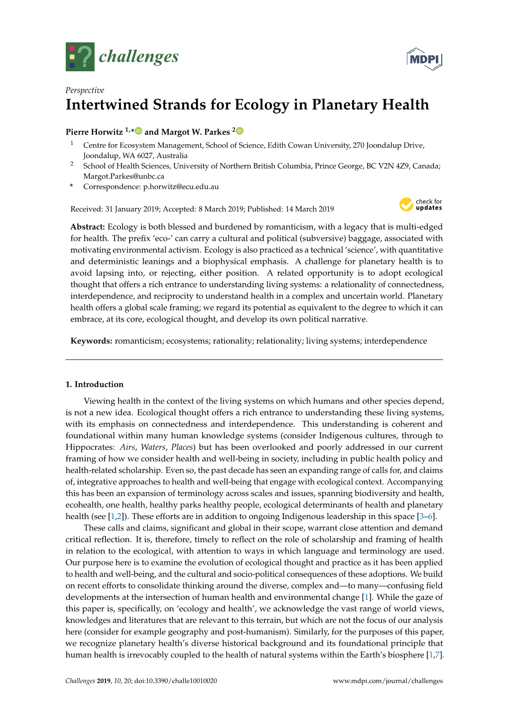 Intertwined Strands for Ecology in Planetary Health