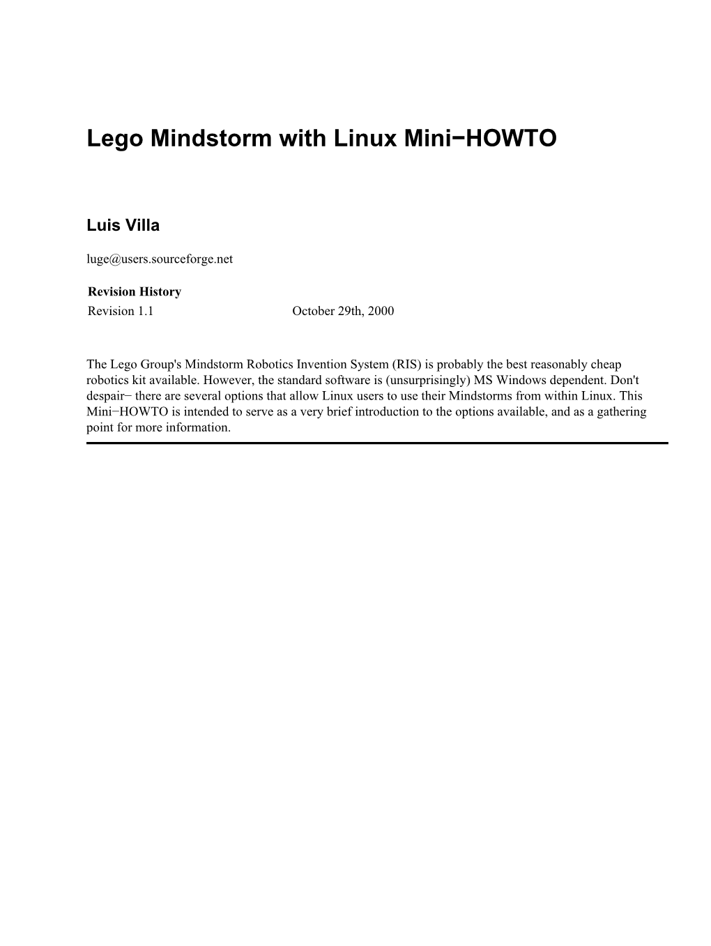 Lego Mindstorm with Linux Mini-HOWTO