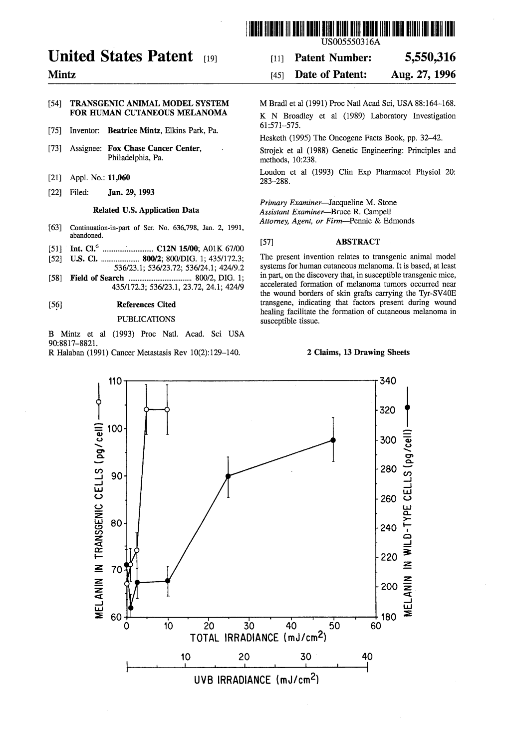 III IIHIIII USOO5550316A United States Patent (19) 11 Patent Number: 5,550,316 Mintz 45) Date of Patent: Aug