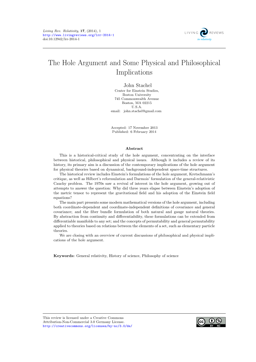 The Hole Argument and Some Physical and Philosophical Implications