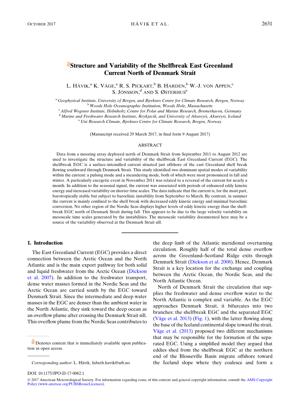 Structure and Variability of the Shelfbreak East Greenland Current North of Denmark Strait