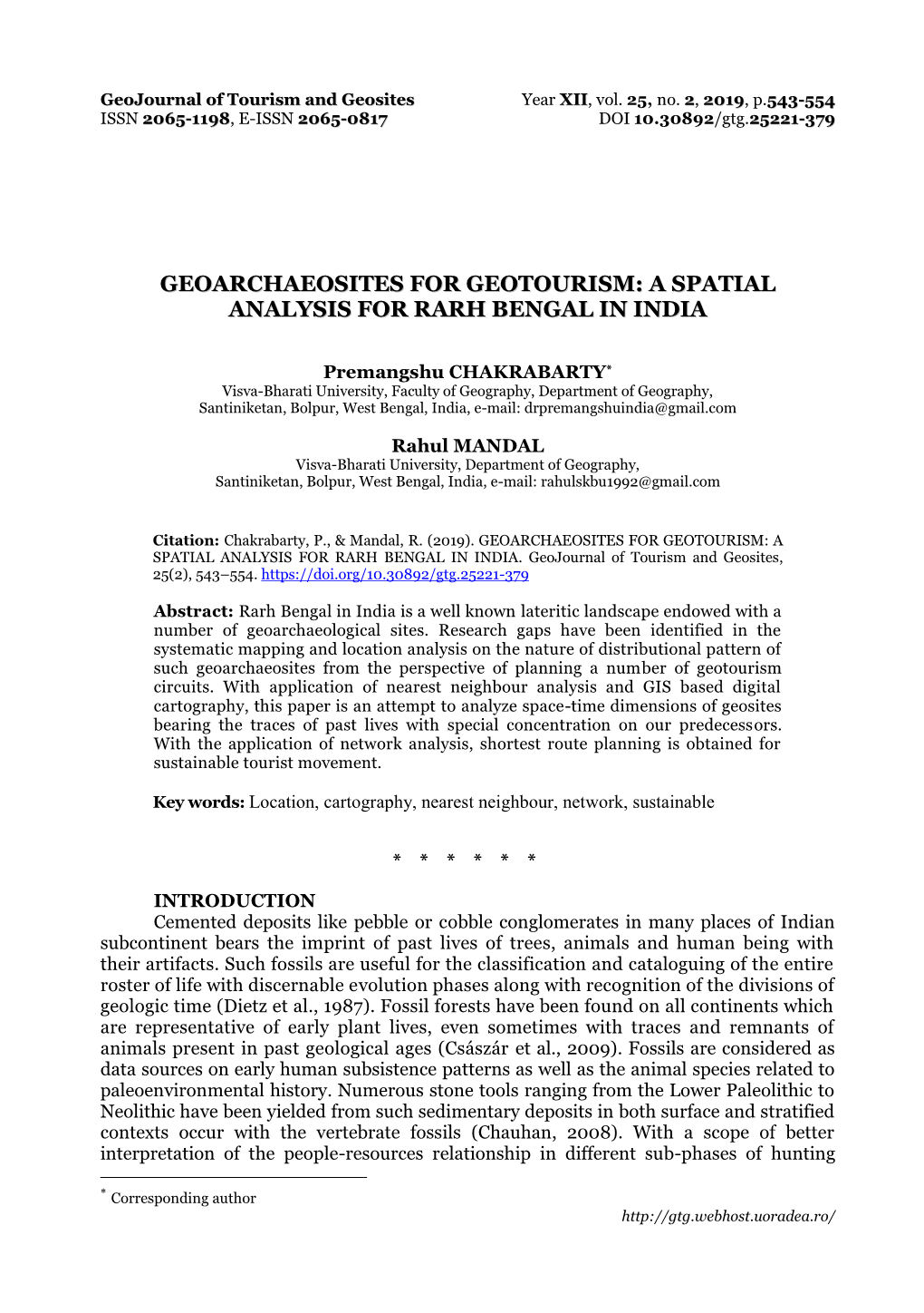 Geoarchaeosites for Geotourism: a Spatial Analysis for Rarh Bengal in India