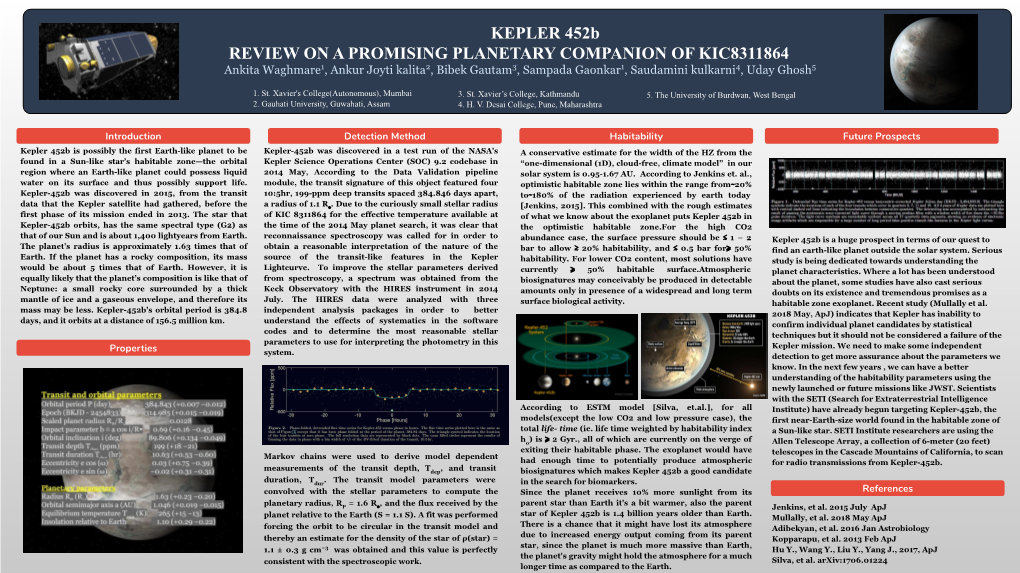 KEPLER 452B REVIEW on a PROMISING PLANETARY COMPANION of KIC8311864 1 2 3